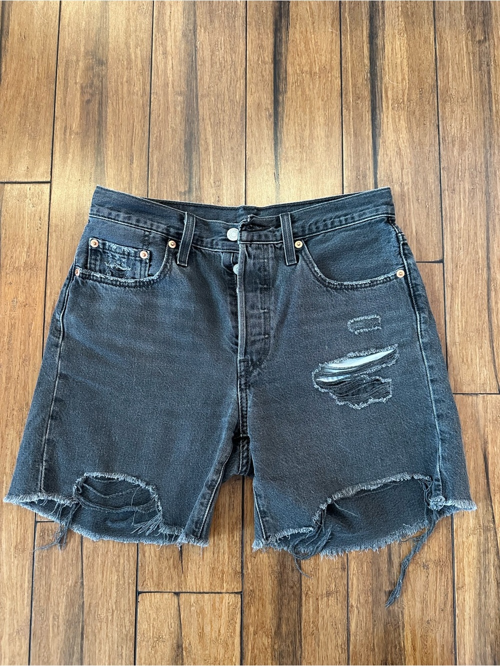 Levi's Black Distressed Cutoff Denim Shorts